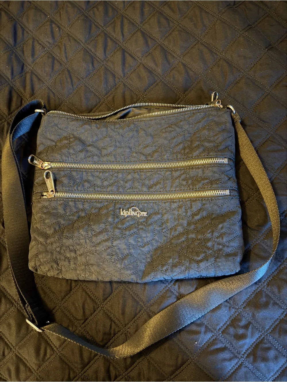 Kipling Black Quilted Crossbody Messenger Bag